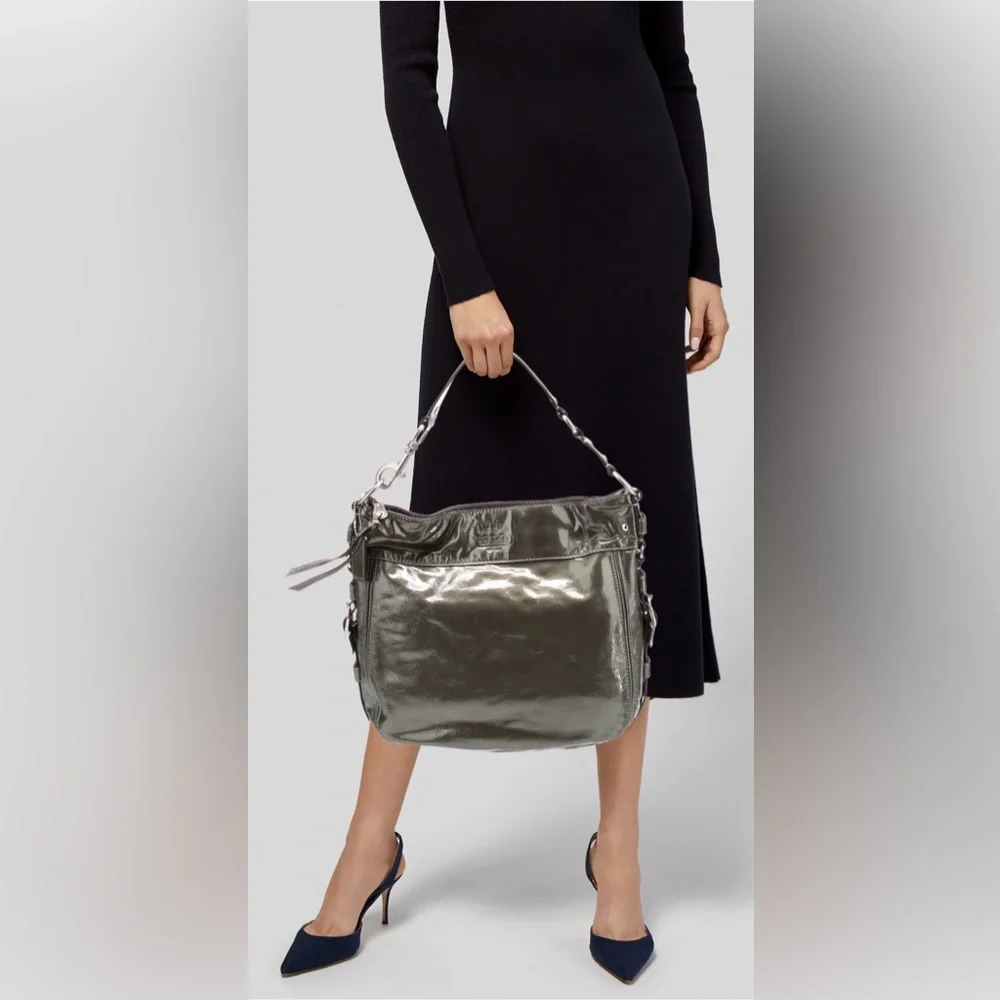 Coach 1941 Zoe Green Patent Leather Shoulder Zipper Closure Hobo Bag One Size